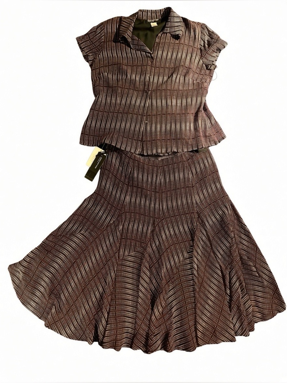 Silk Abstract Patterned Women Top & Skirt Set Size 12 Womens